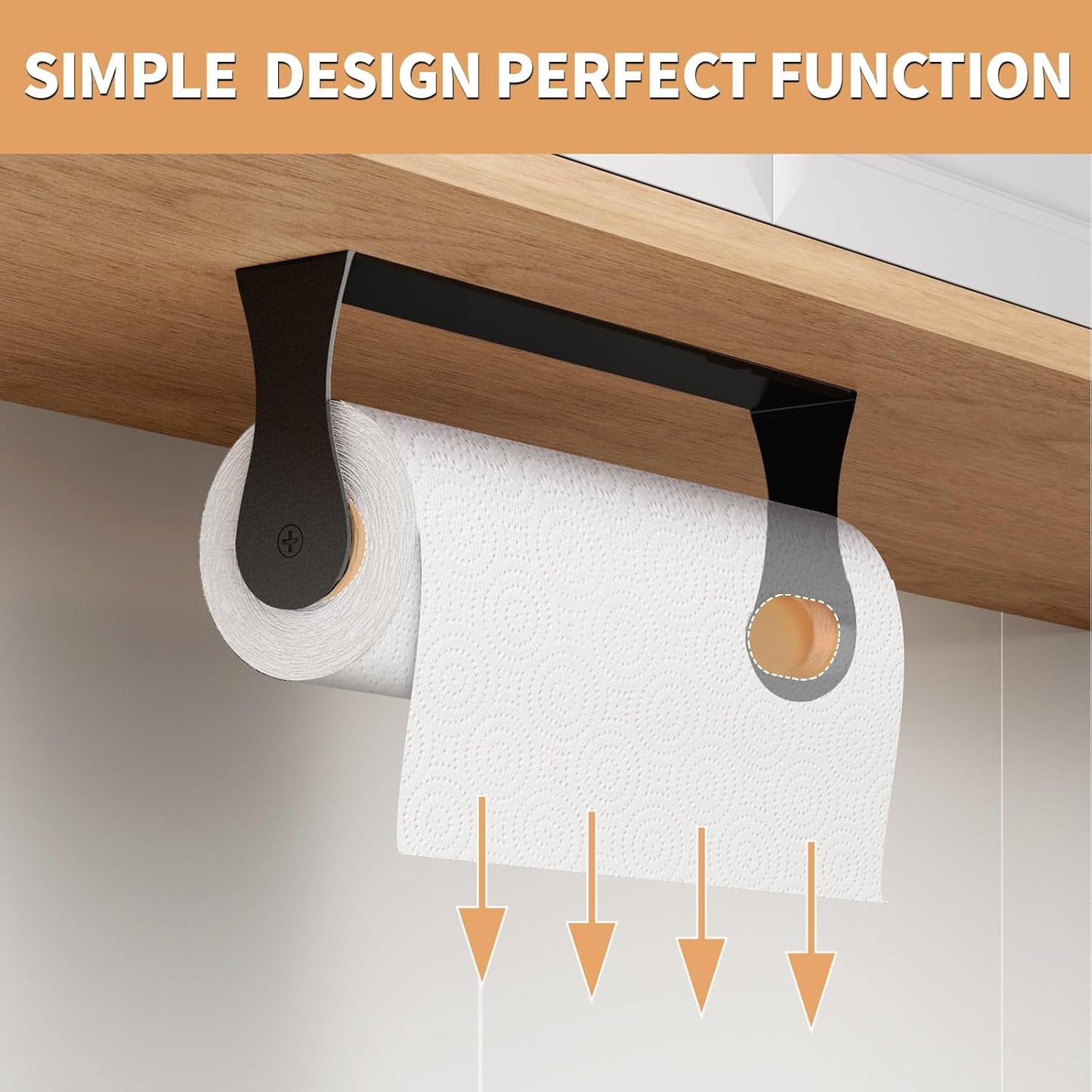 Stainless Steel Paper Towel Holder by [Brand Name] - Under Cabinet Wall Mount | Black Adhesive Design for Kitchen & Bathroom