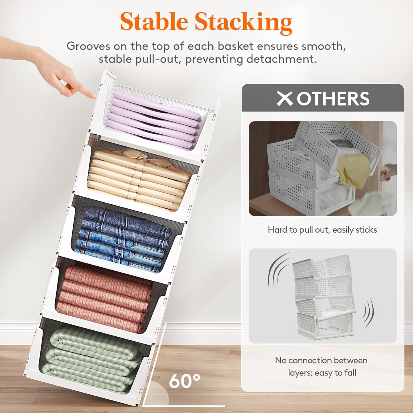 Lifewit 6-Pack Stackable Closet Organizers - Multifunctional Plastic Storage Bins for Clothes | 32 cm/12.6 inch