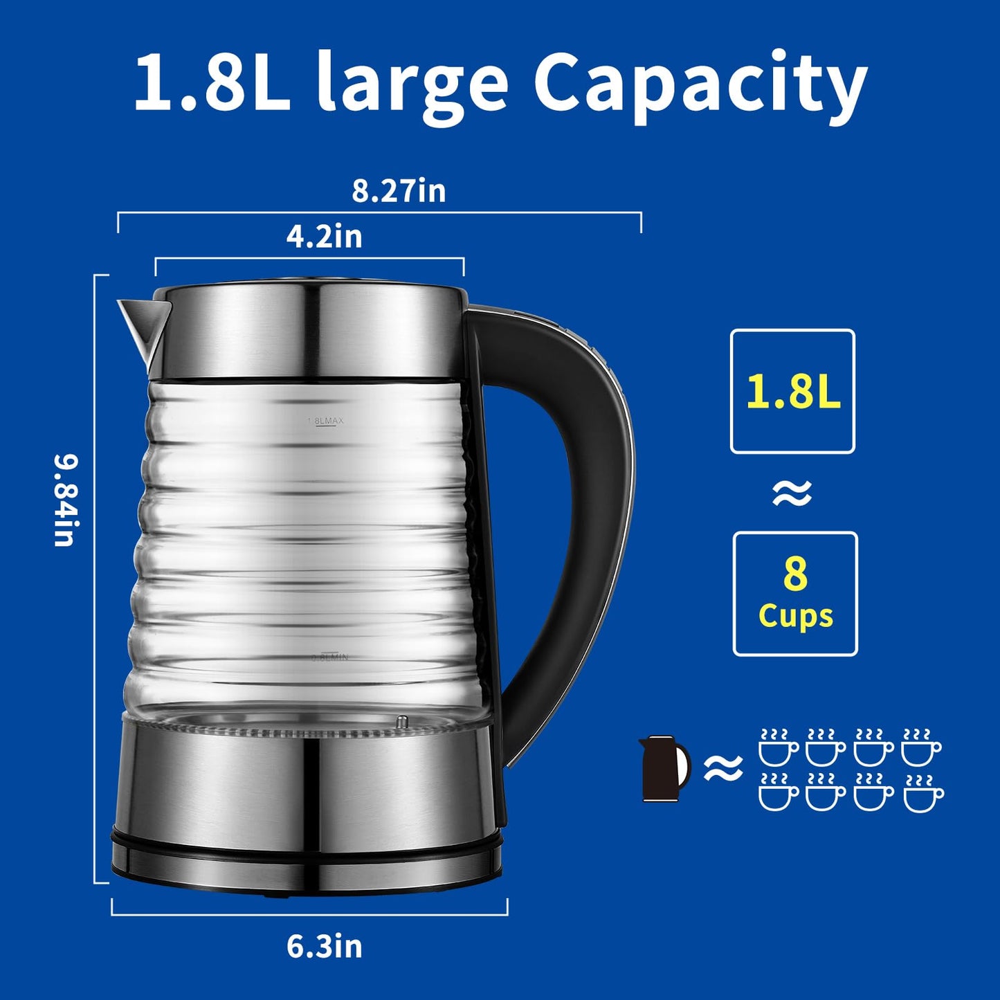 NKOVE Electric Kettle, 1.8L Temperature Control Hot Water Boiler, No Plastic Contact with Water, Automatic Shutoff, Keep Warm, Cordless with LED Light for Tea Coffee
