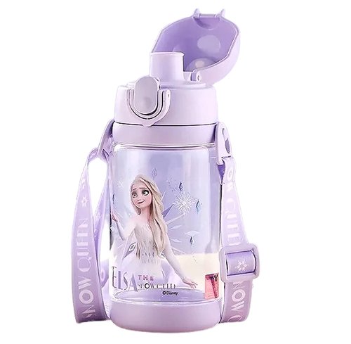 Everyday Delights Frozen Elsa Water Bottle Double Covers with Straw and Strap 520ml - Purple