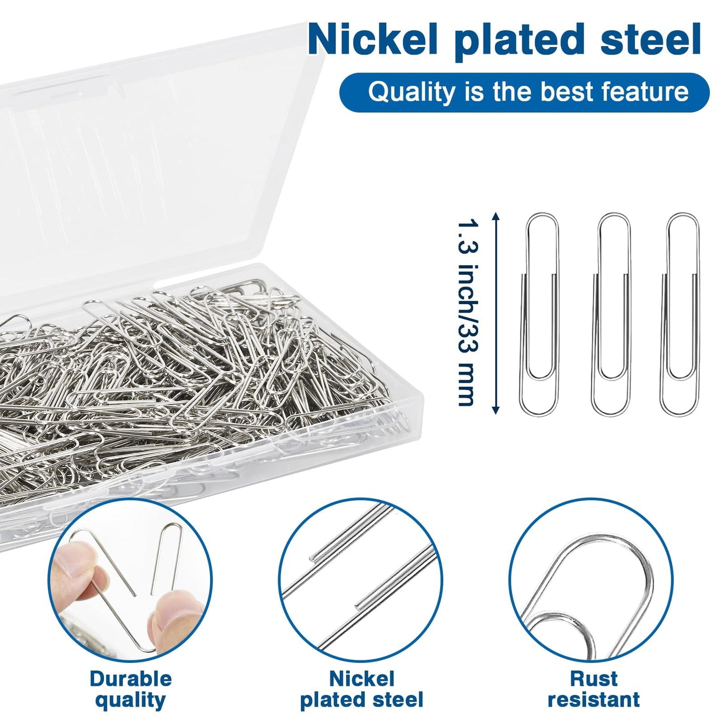 Krvyrn 400 Pcs Medium Paper Clips,1.3 inch Smooth Paperclips Metal Paper Clip for Office, School and Teacher Supplies