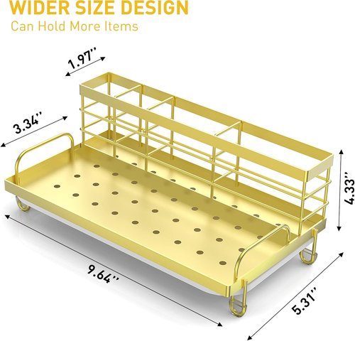 Cisily Gold Kitchen Sink Caddy Organizer - Rustproof Sponge Holder & Non-Slip Soap Dish