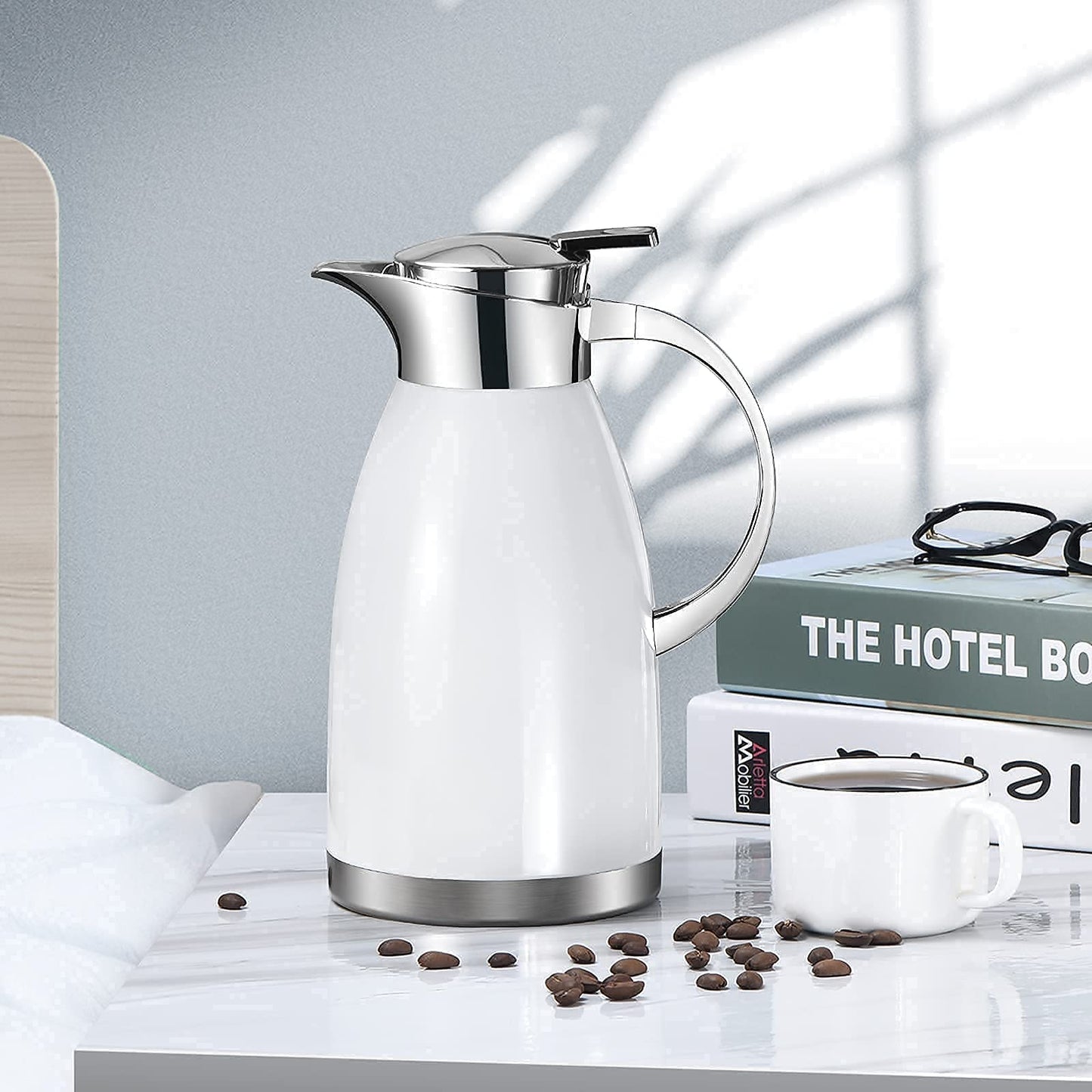 Haosens Thermal Coffee Carafe (64 Oz), 18/8 Stainless Steel Insulated Coffee Carafe - Elegant design, Double Walled Vacuum Flask for Tea, Water and Coffee