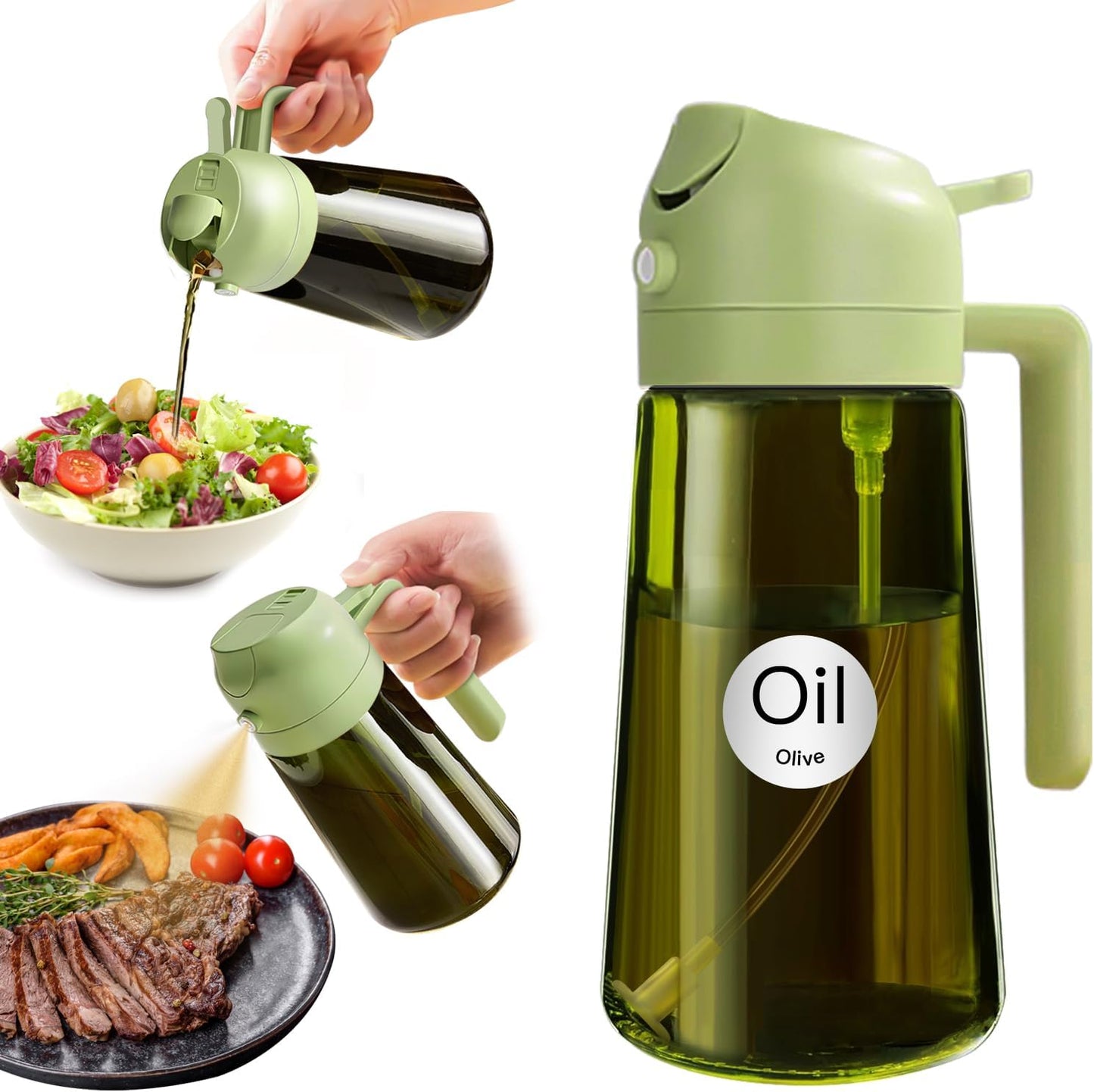 YARRAMATE Light Blocking Oil Sprayer - 16oz Food-Grade Olive Oil Dispenser Bottle | Premium Dark Green Glass for Cooking & BBQ