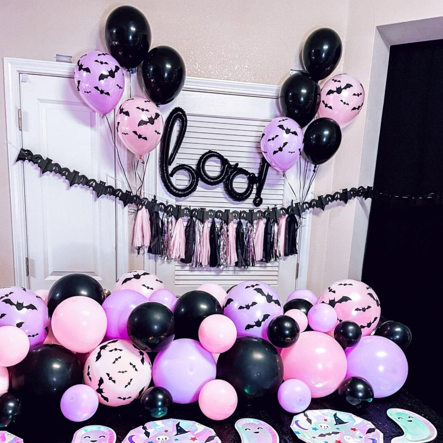 Purple Pink Balloons 12 Inch Purple Pink Black Balloons 35 Pcs Mermaid Halloween Balloon Set with Metallic Confetti Balloon for Girls Wedding Bride Shower Baby Shower Birthday Party Decorations