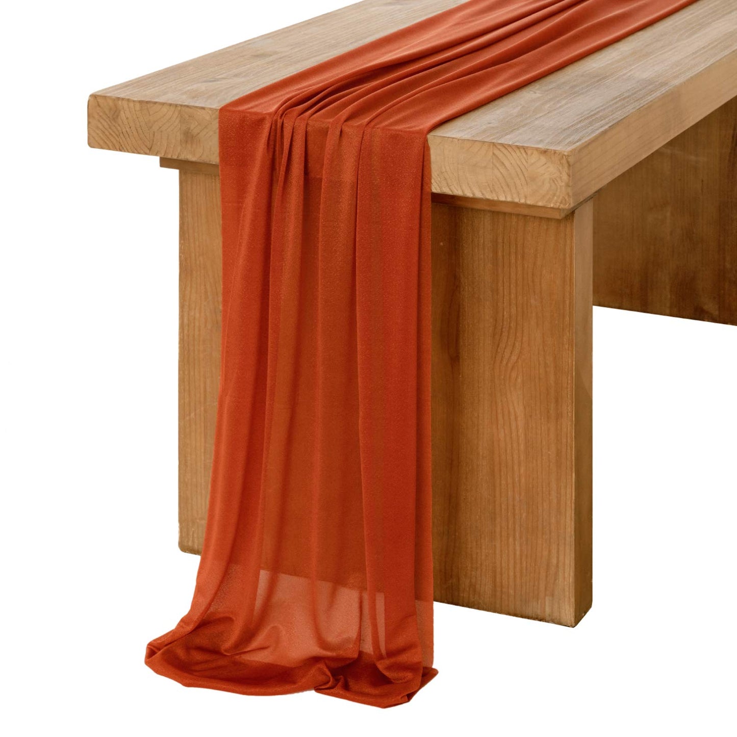 Ling's Moment 10Ft Burnt Orange Sheer Chiffon Table Runner Terracotta Tablecloth Rust Linens with Silver Sparkle for Wedding Rustic Boho Party Bridal Shower Decorations Birthday Party Fall Decor