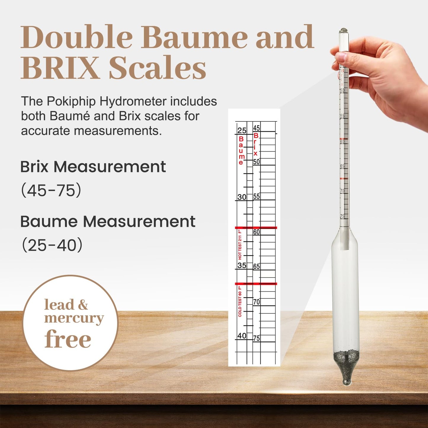 Maple Syrup Hydrometer, Baume and Brix Scale, Maple Syrup Density Kit Syrup Hydrometer for Measure Sugar and Moisture Content (Density) of Boiled Sap