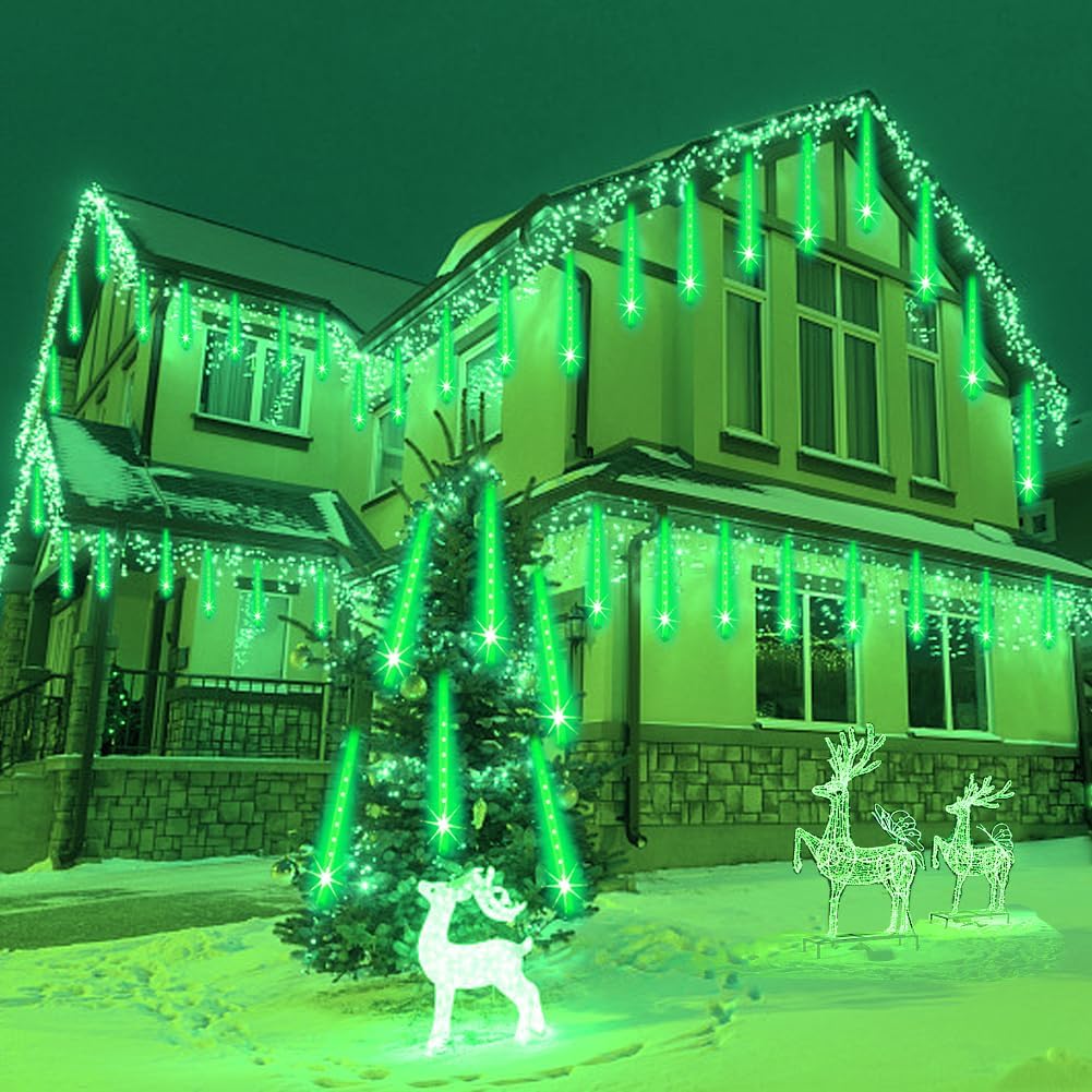 Weepong Meteor Shower Lights - 192 LED Outdoor Halloween & Christmas Decor | 8 Tube Snow Falling Rain Lights