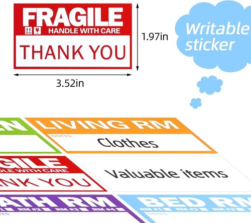 Home Moving Labels - 300 Count Color-Coded Packing Stickers | 3.5"x2" Writable Areas, Includes Fragile & Blank