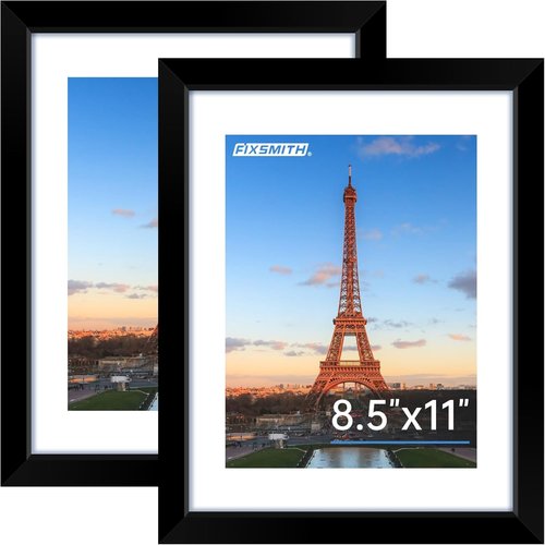 FIXSMITH 8.5x11 Black Picture Frame - HD Plexiglass for 6x8 or 8.5x11 Photos | 2 Pack for Tabletop or Wall Display