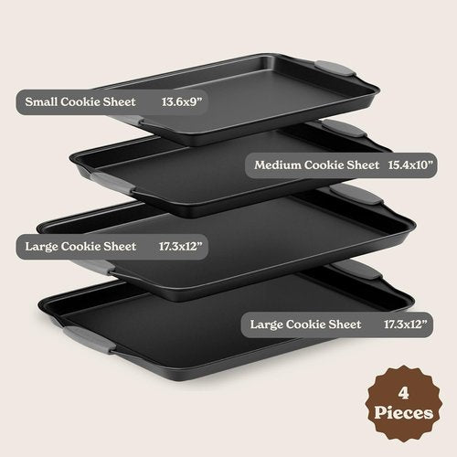 Country Kitchen Nonstick Bakeware Set - Heavy Duty & Durable, Easy Release, Grey | 4 Pieces