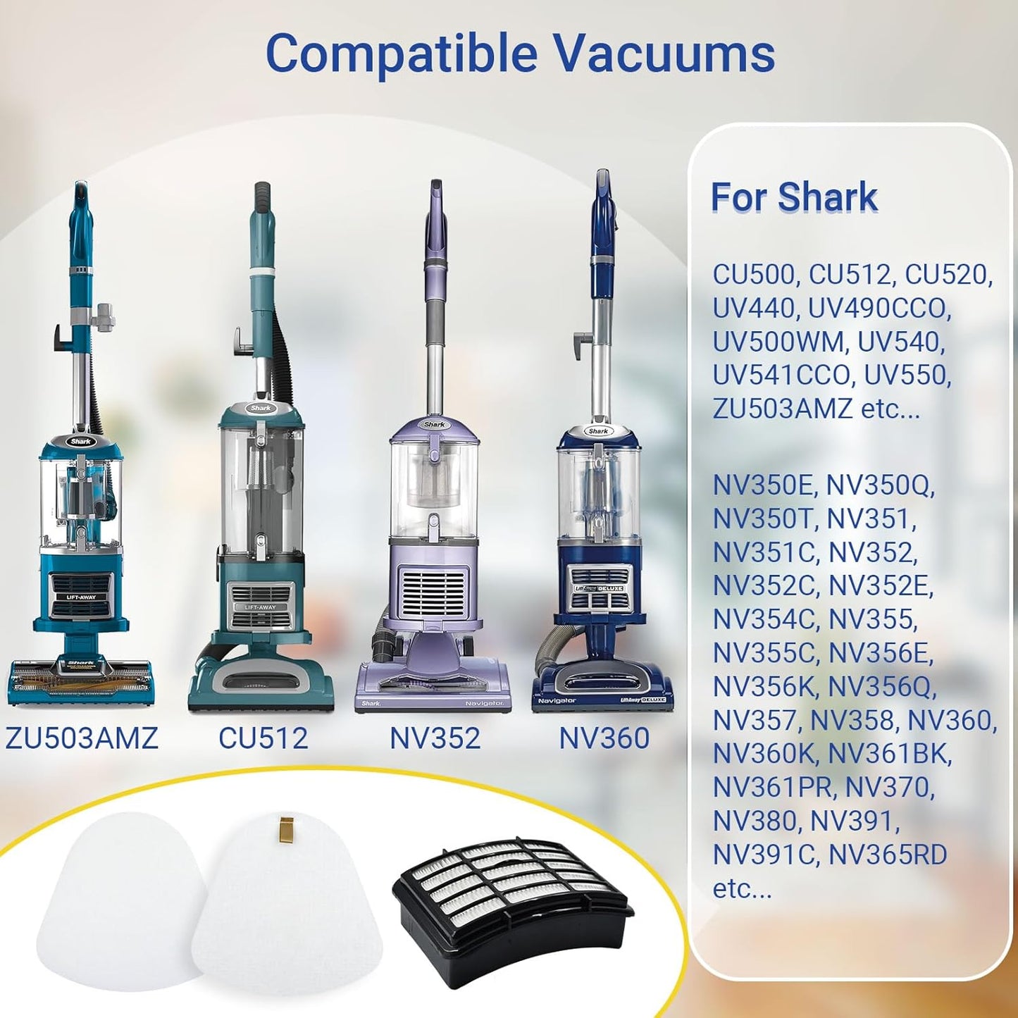 Shark Navigator Lift-Away Vacuum Filter Replacement - 2 HEPA & 4 Foam/Felt Filters | Compatible with ZU503AMZ, CU500, NV350 & More