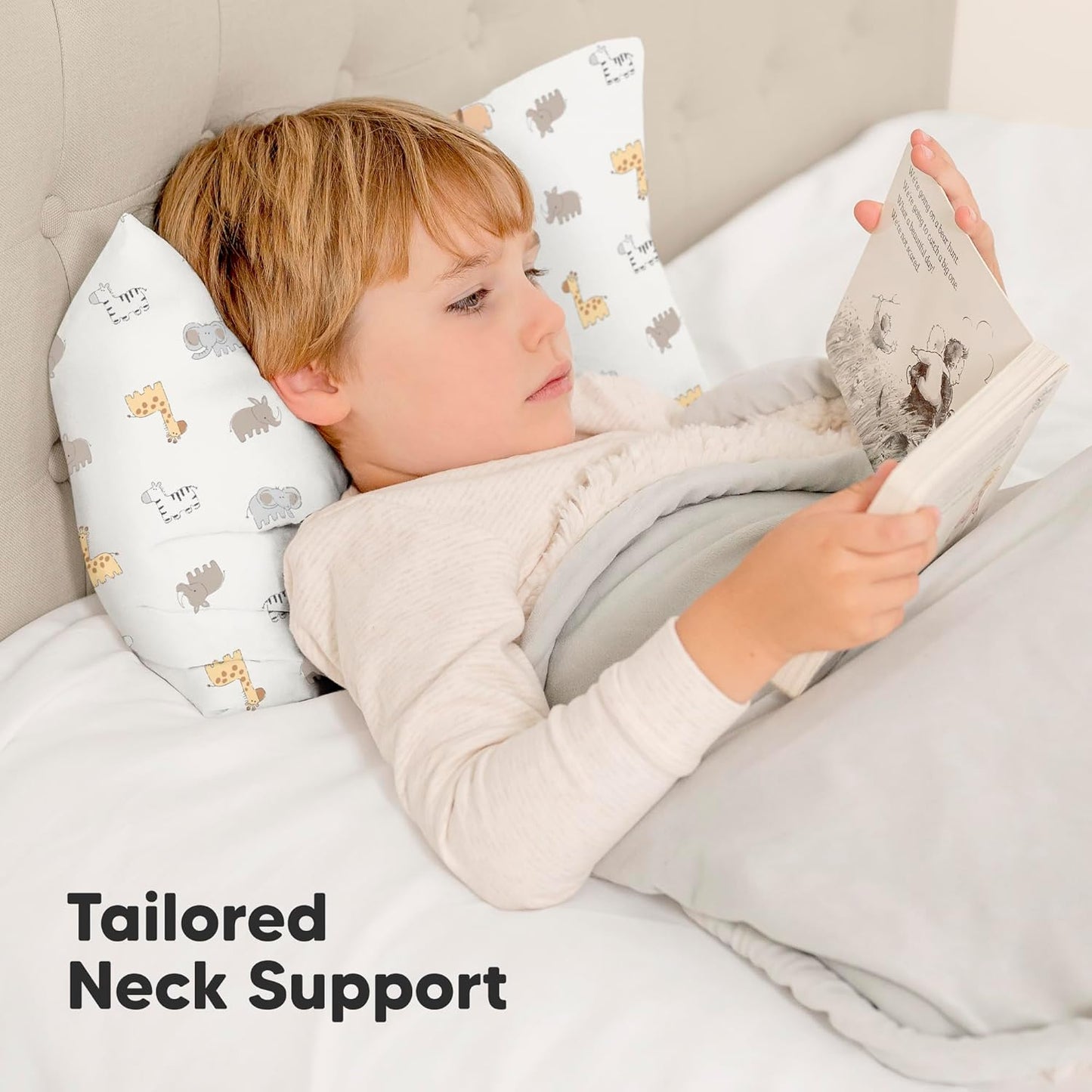 My Little Dreamy Toddler Pillow - Organic Cotton Travel Pillow with Soft Pillowcase | 13x18, Machine Washable, Ideal for Ages 2-5 (Safari Echo)