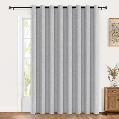 Blackout Shield Sliding Door Curtains - Extra Wide 100”W x 84”L Grey Grommet Drapes for Living Room