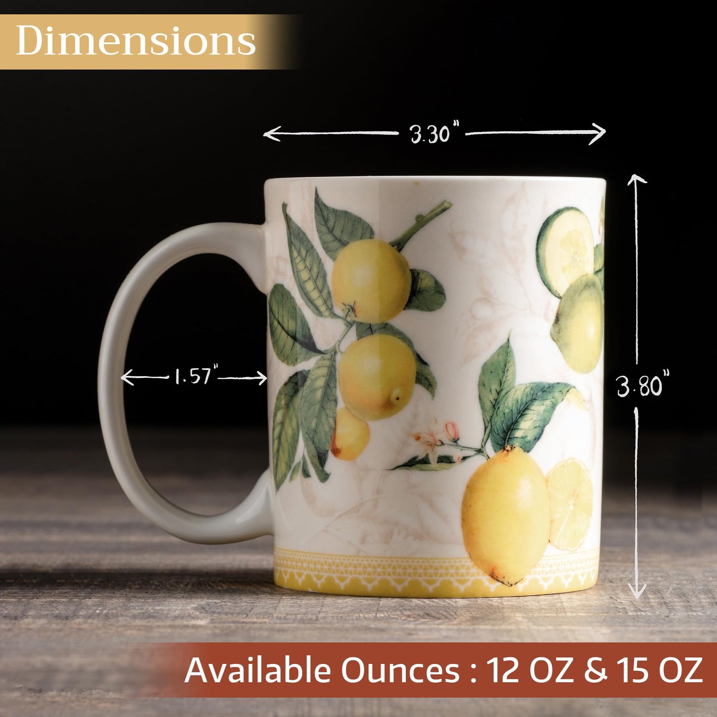Maison d' Hermine Coffee Mug with Handle Fine Bone China Mugs Pack of One Tea Cups for Hot Beverages Cappuccino Latte Home Restaurant Office Gifts for Mothers day (Limoncello - Verna, 12 Ounce)