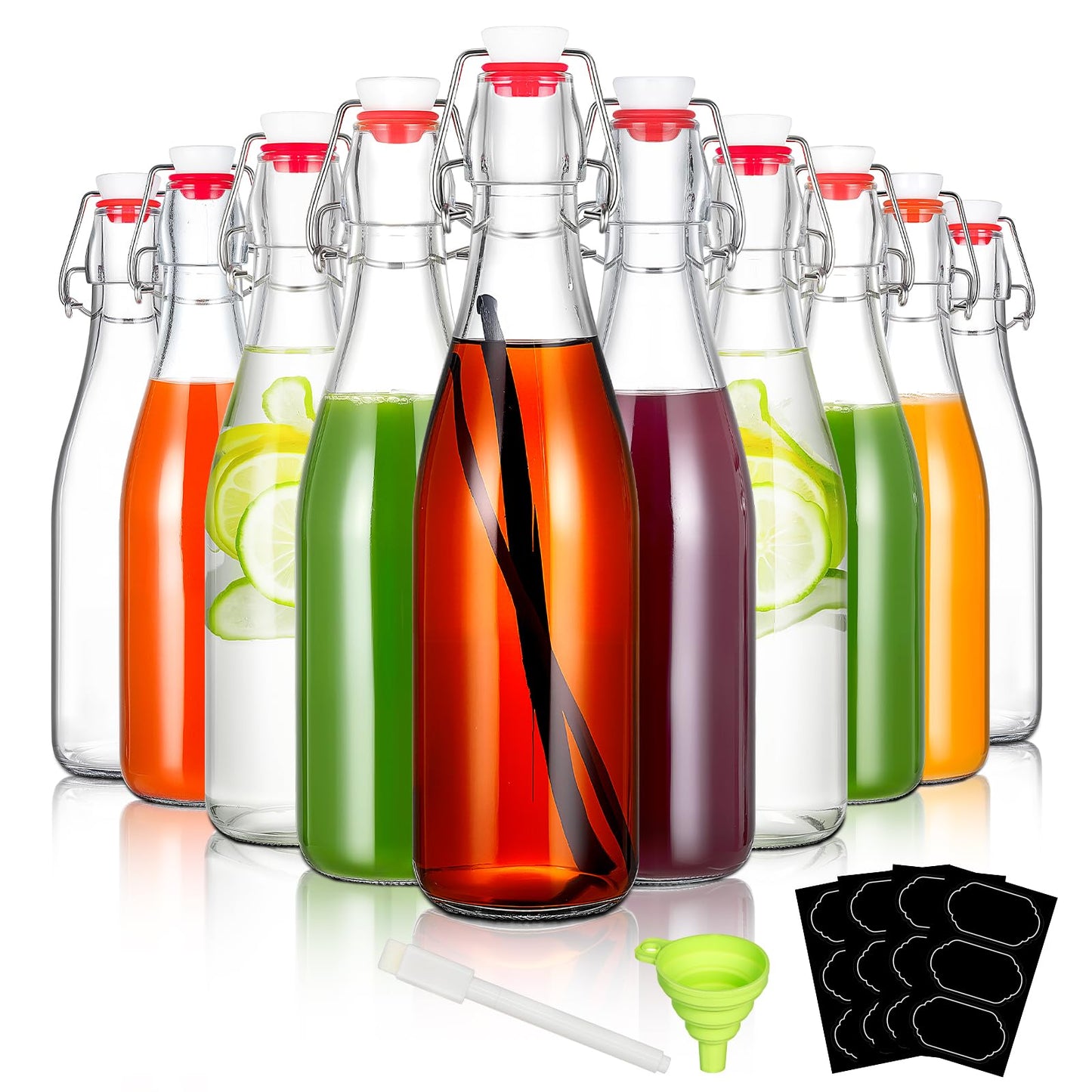 10 Pack 12oz Swing Top Glass Bottles Flip Top Beer Brewing Bottle with Stopper for Home Brewing 2nd Fermentation,Kombucha,Kefir,Vanilla Extract,Juice,Tea,Beverages,Soda,Oil,Vinegar,Limoncello,Wine