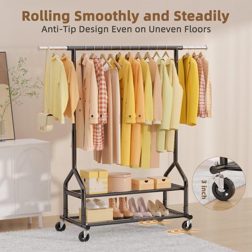 EAGMAK Heavy Duty Clothes Rack - Adjustable Metal Garment Organizer with Wheels | 556 LBS Capacity, Black