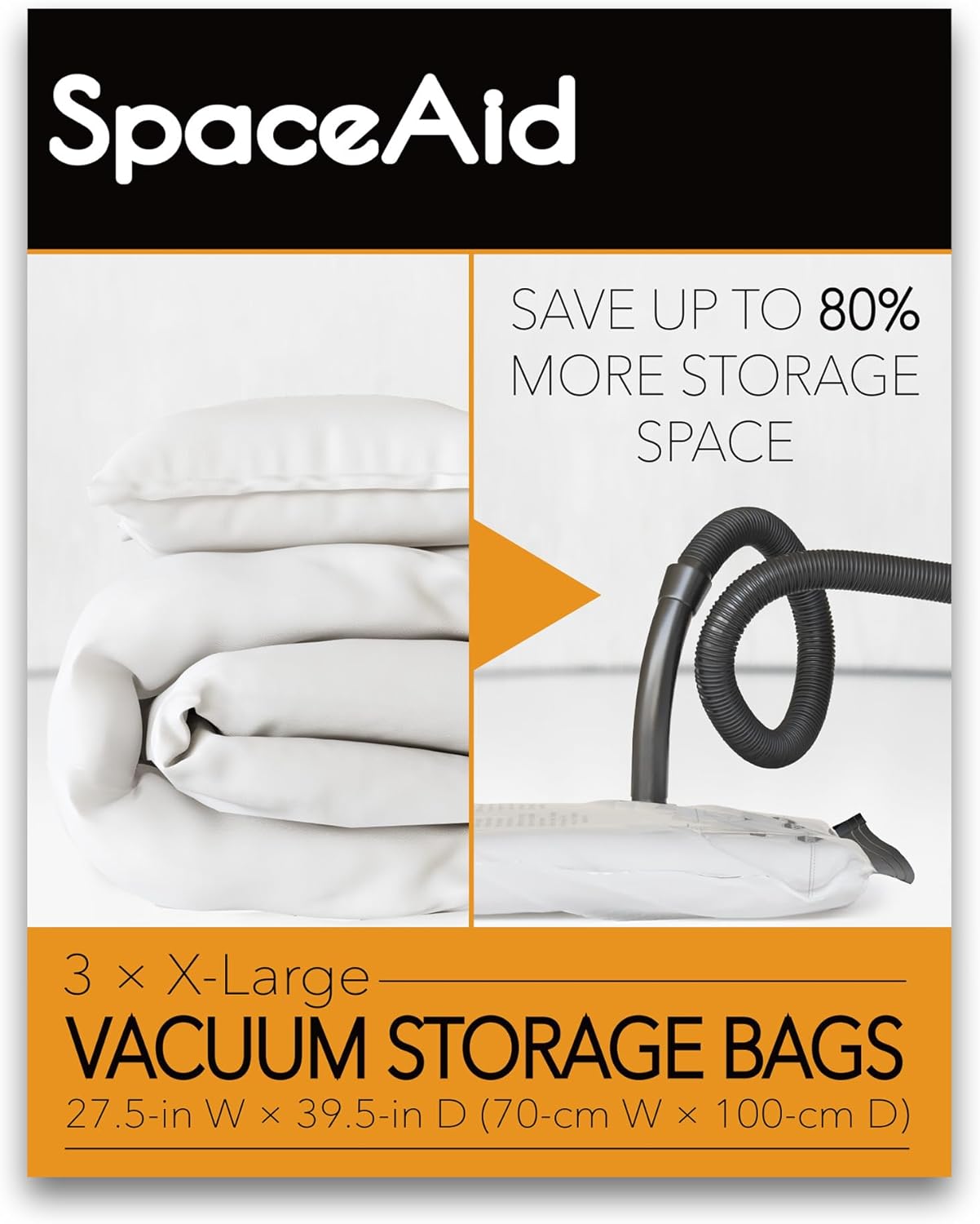 SpaceAid Jumbo Vacuum Storage Bags - Space Saver Compression Bags for Bedding & Clothes | X-Large 3 Pack