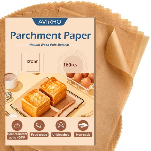 160 Pcs Unbleached Parchment Paper Sheets, 12x16 Inch Precut Baking Paper for Baking Sheet, Non-Stick Parchment Paper for Baking, Oven, Air Fryer, Grilling, Steaming, Cookies, Bread, Cake