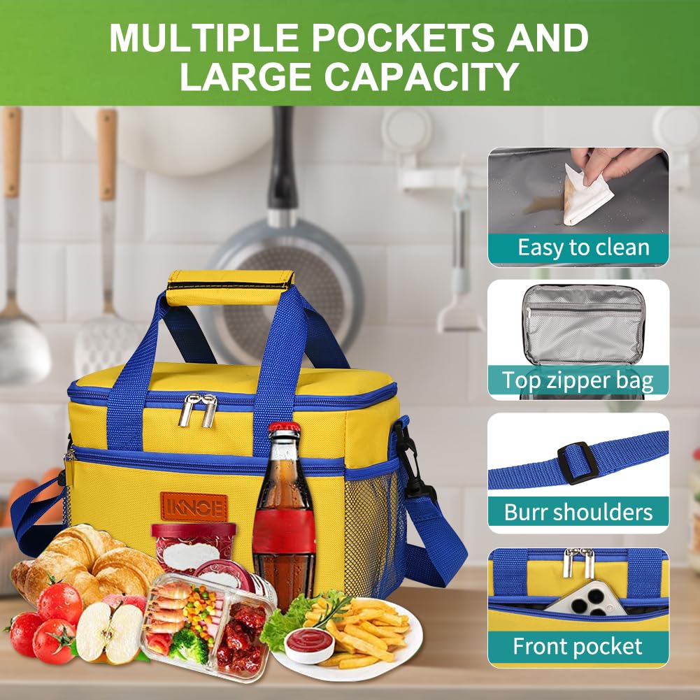 iknoe Insulated Lunch Bag, Foldable 8.5L Cooler Bag for Men & Women, Leakproof Thermal Design, Great for Office, Picnic, Travel, Lunch Box, Yellow