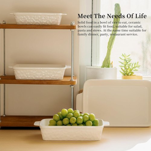 Dafuceramic Casserole Dishes - Set of 4 Rectangular Bakeware with Handles | White Ceramic Oven Dishes