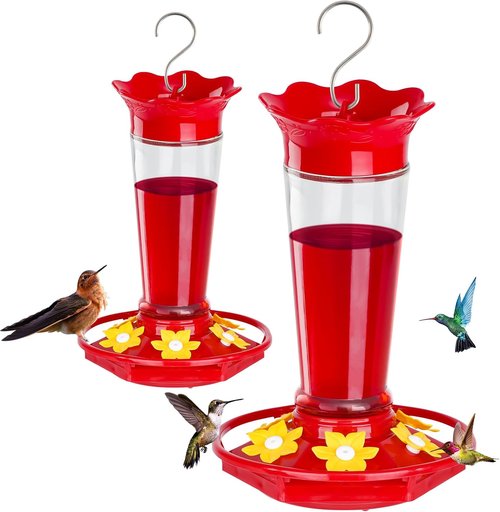 Feed Garden Hummingbird Feeders - 10oz Ant & Bee Proof, 6 Feeding Ports, Easy Clean Red Nectar | 2 Pack for Outdoor Use