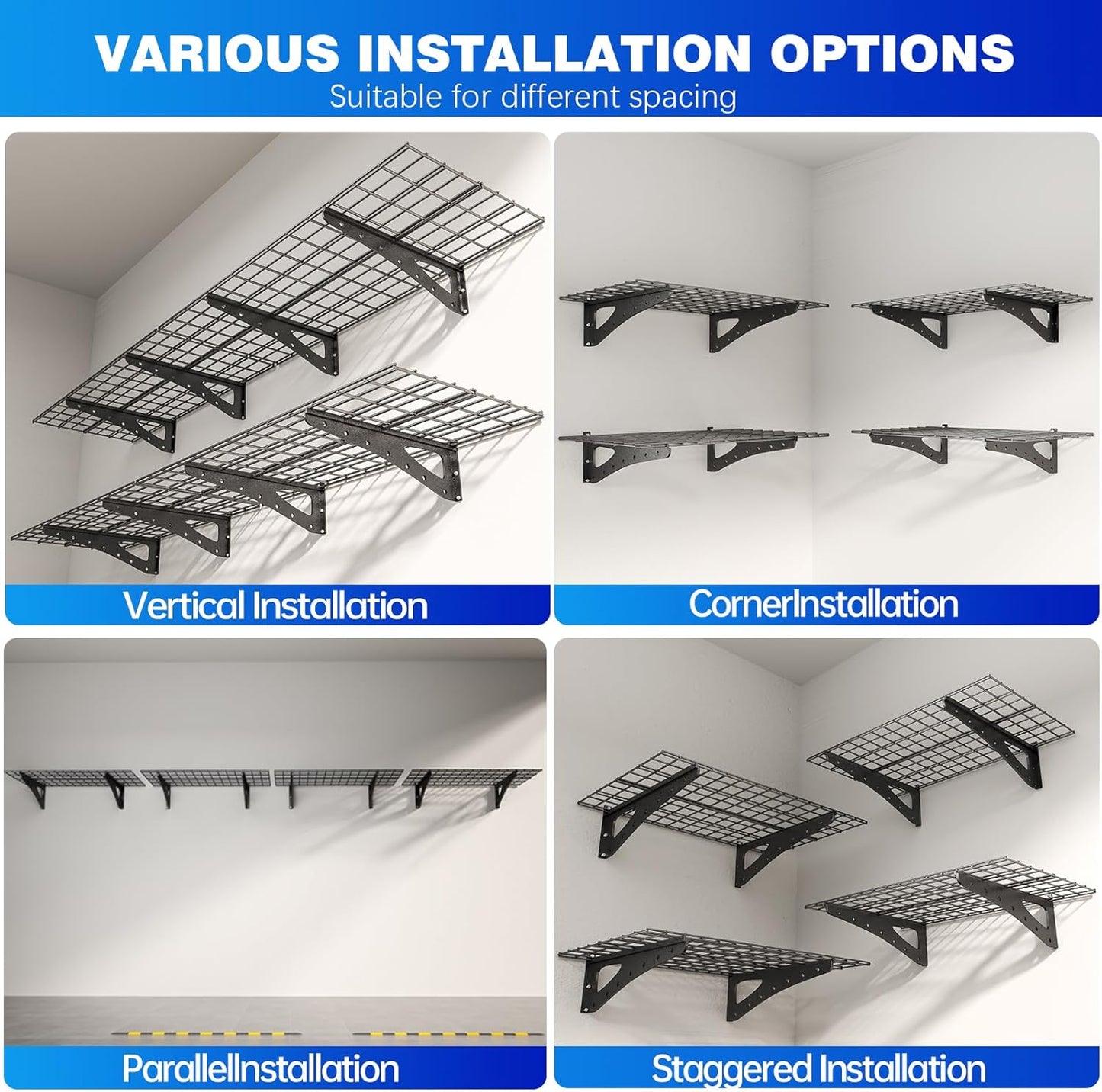 Sturdy 2-Pack Garage Wall Shelving - Heavy Duty 1200 LBS Capacity | 70.86” x 23.6” Black Storage Rack