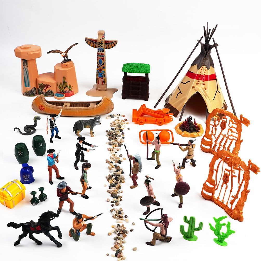 15-Pack Native American Indian Figures - Miniature Toys for Sandbox, Aquarium & Fairy Gardens
