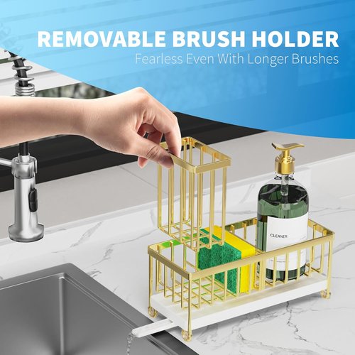 Cisily Sponge Holder - Rustproof 304 Stainless Steel Kitchen Sink Caddy Organizer | Gold, 9.25”