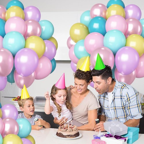 HILAVO Pastel Balloons - 60 Pcs Metallic Pink, Purple, Teal & Blue Latex Balloons for Birthday & Wedding Decor