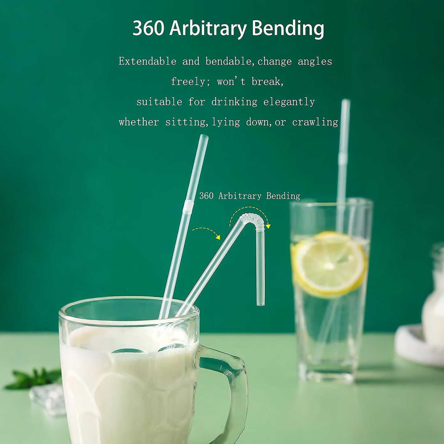 YAOSHENG [500 counts] Clear Straw 8.26" x 0.23" Individually Wrapped Straws, Flexible Drinking Straws, Disposable Bendy Plastic Straws (500, Transparent - (Paper Wrapped))