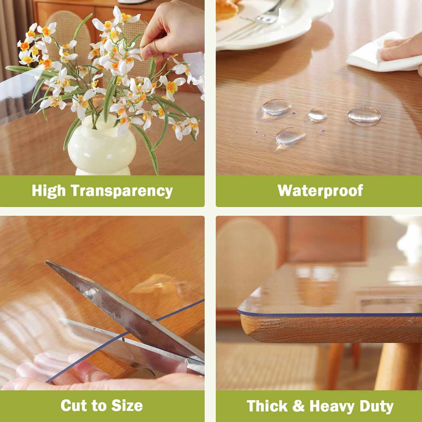 OstepDecor Clear Table Protector 36 x 60 Inch, 1.5mm Thick Plastic Table Cover, Waterproof PVC Clear Table Cover Protector, Desk Mat Writing Desk Pad for Desktop, Coffee & Dining Room Tabletop