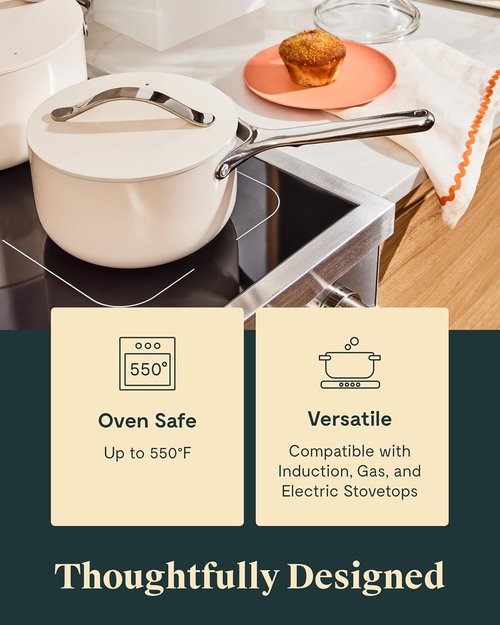 Caraway Nonstick Ceramic Sauce Pan - 3 Qt, Non-Toxic & Oven Safe | Compatible with All Stovetops - Sage
