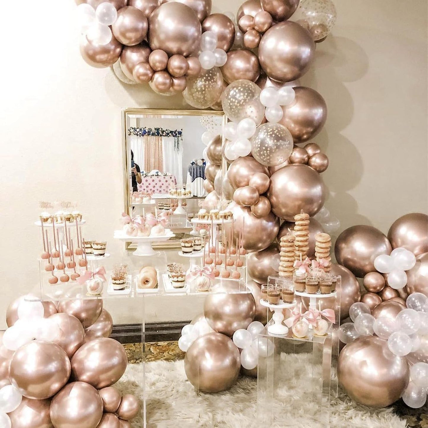 PartyWoo Metallic Rose Gold Balloons - 36 Inch Chrome Champagne Gold Latex | 4pcs for Weddings & Celebrations
