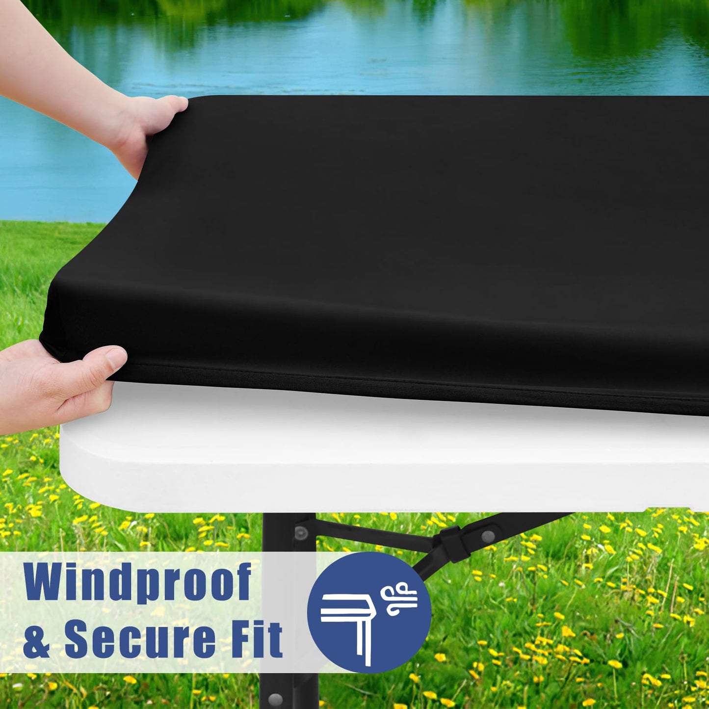 Moosfor Picnic Table Cover with Bench Covers, Elastic Fitted Spandex Tablecloths for 6 Foot Rectangle Tables, Stretch Washable Patio Tablecloth for Outdoor, Camping (Black, 30"x70")