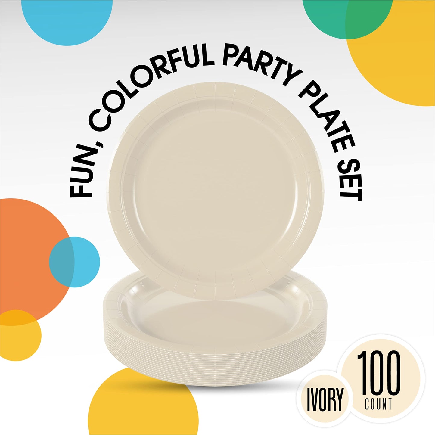 Exquisite Party Solids Ivory Paper Plates Disposable Heavy Duty 9 Inch Ivory Disposable Plates For Party 100 Pcs Heavy Duty 350 GSM, Birthday Supplies