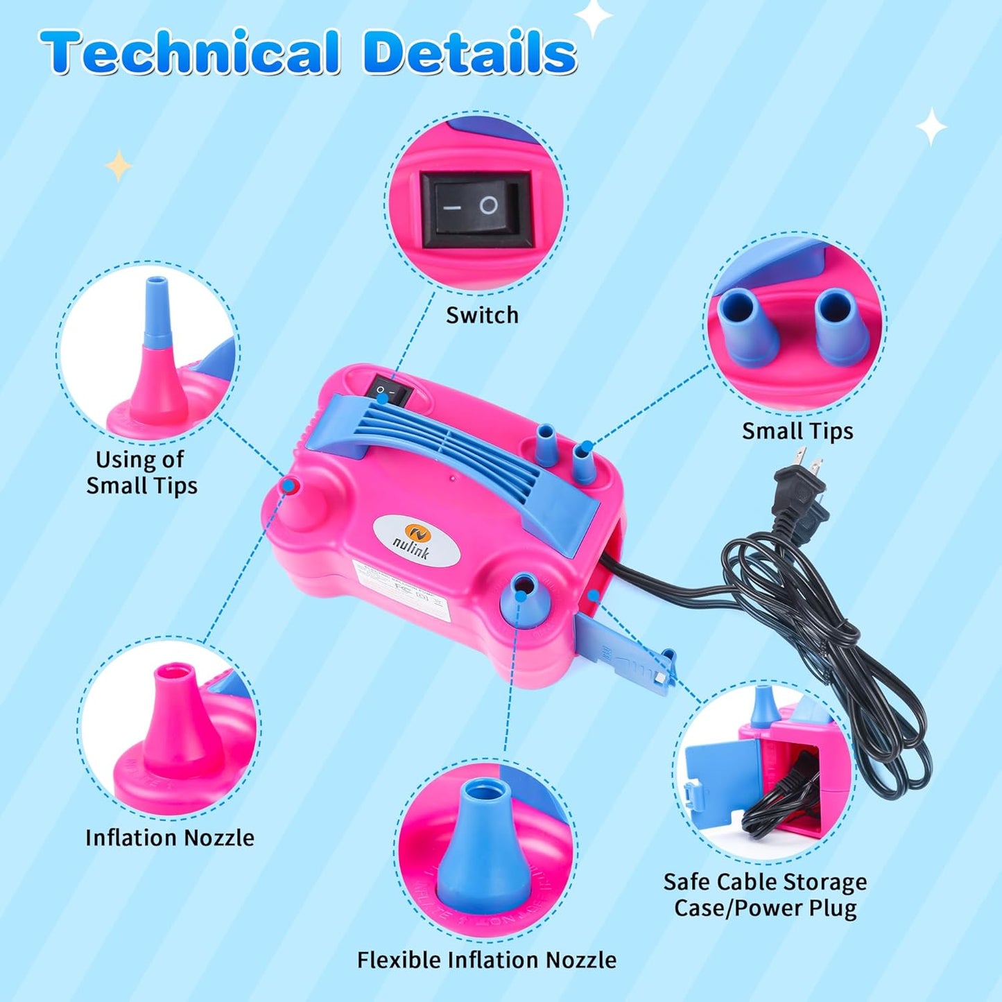 Nulink Electric Balloon Pump - Portable 110V Dual Nozzle Inflator for Party Decorations