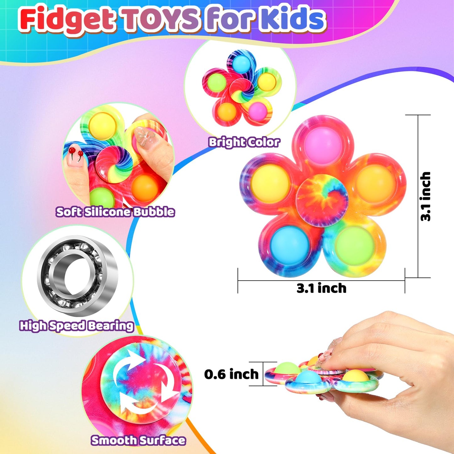 WELLVO 24 Pack Party Favors Pop Fidget Spinners Toys for Kids 4-8 8-12, Mini Sensory Fidget Bulk Toys for Classroom Prizes, Goodie Bags Stocking Stuffers, Birthday Party Gifts