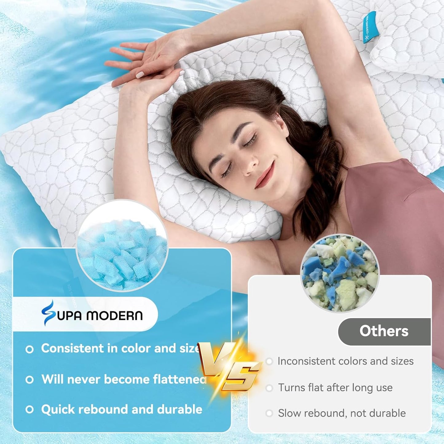 Skiennix Cooling Pillow Set - Adjustable Shredded Memory Foam | Queen Size 2-Pack for All Sleepers