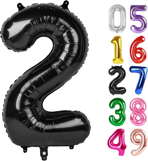 Black Number 2 Balloon - 40 Inch 2nd Birthday Decoration for Toddlers | Sparkling Party Decor