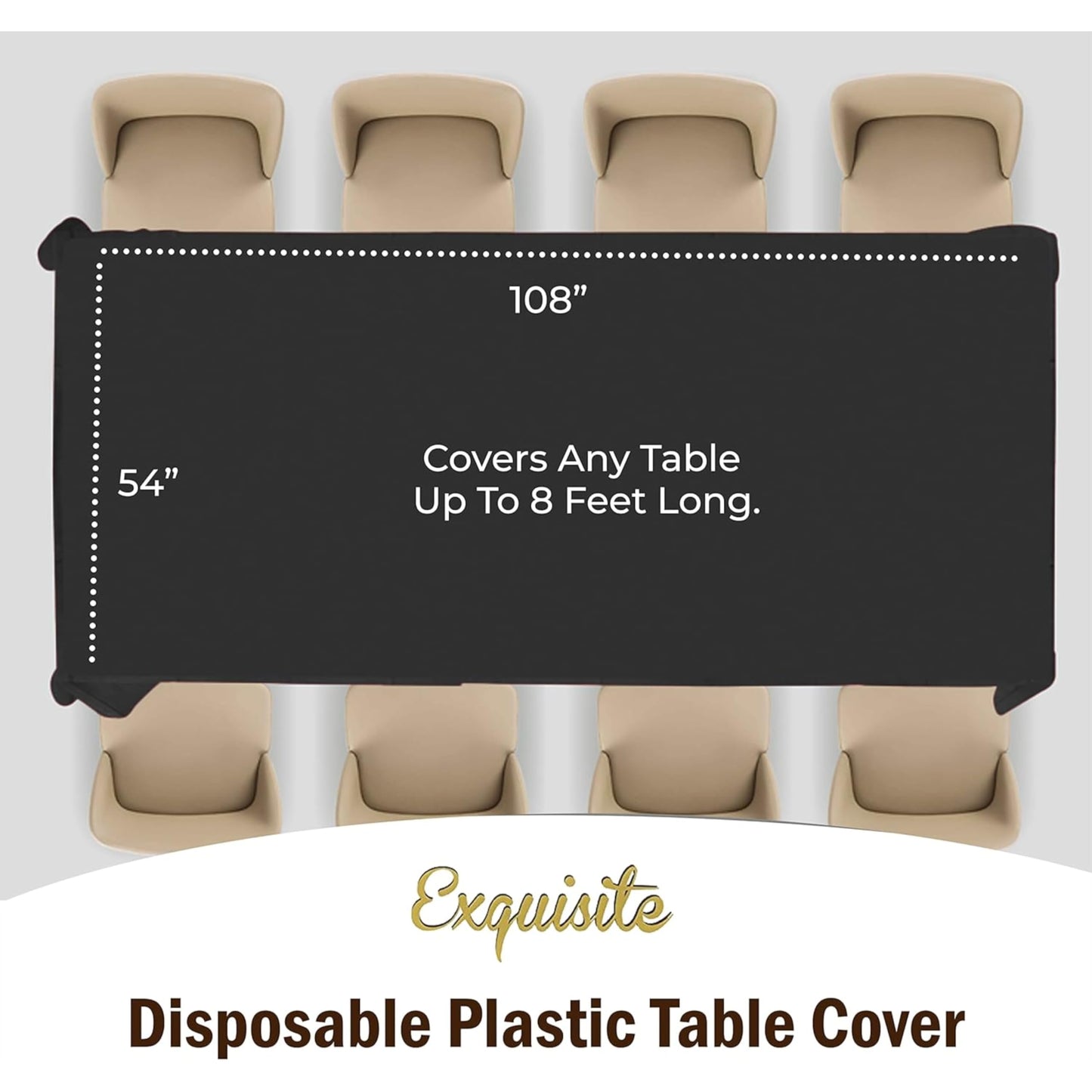 Exquisite 6-Pack Plastic Tablecloth 54x108 Rectangle Value Pack Plastic Table Cover - Black