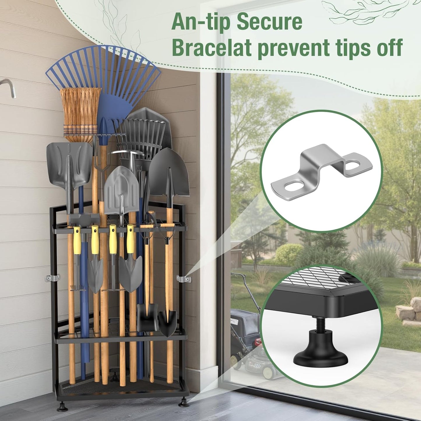 Metal Garden Tool Organizer by [Brand Name] - Heavy Duty Storage Rack for Long-Handled Tools | Corner Design