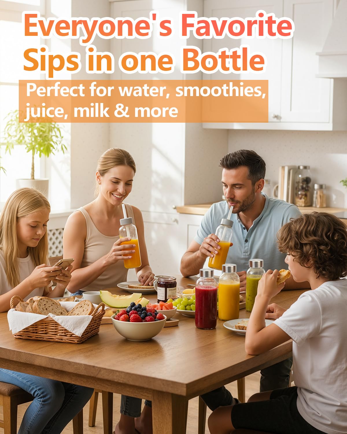 Zukro Glass Water Bottles with Lids & Straw 16 oz, 8 Pack Reusable Juice Bottles With Stainless Steel Cap for Juicing, Leak Proof Clear Smoothie Drinking Jars Beverages Containers, BPA Free