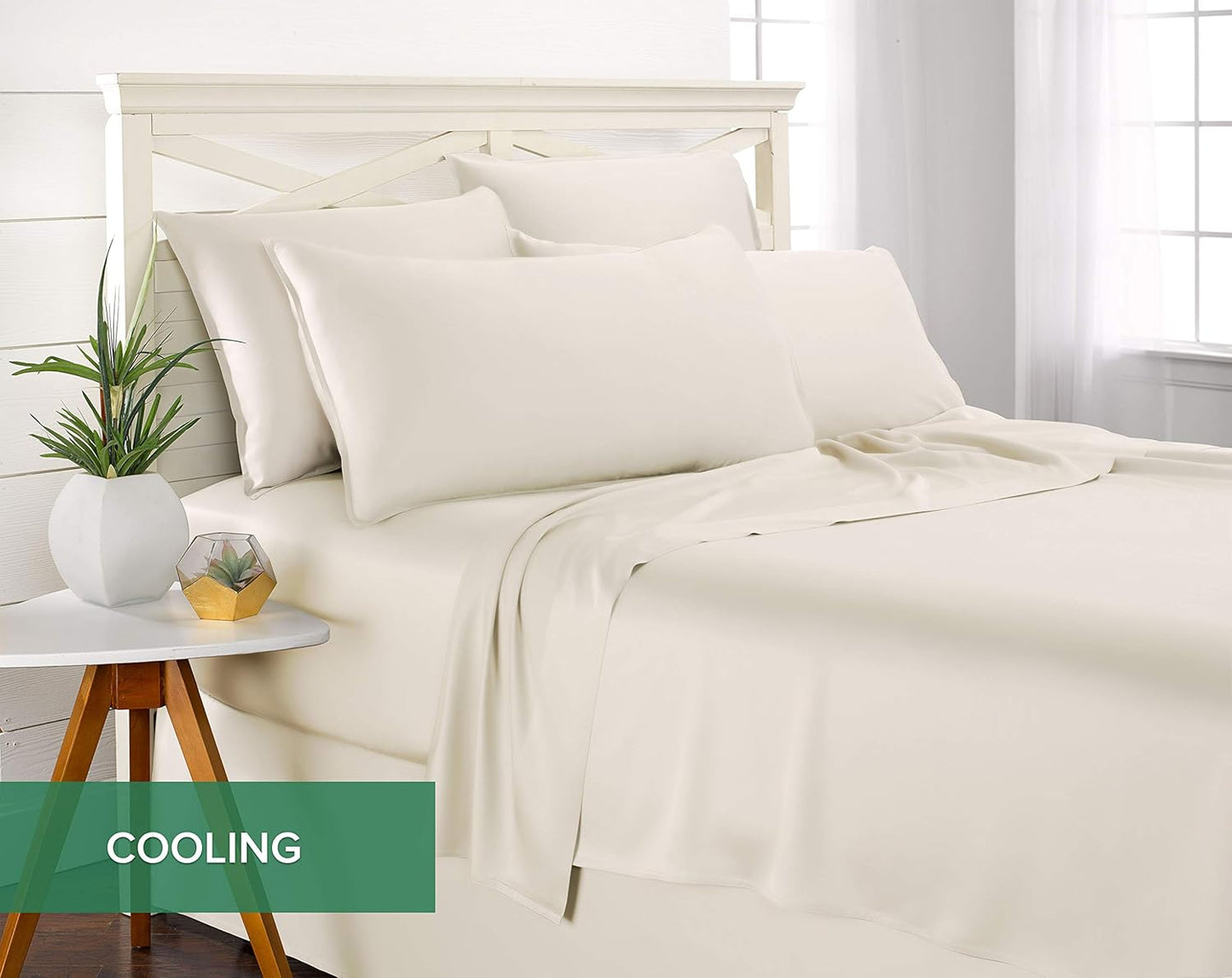 Pure Bamboo Queen Sheets - 100% Organic Viscose Bed Sheet Set | Luxuriously Soft & Cooling, Ivory