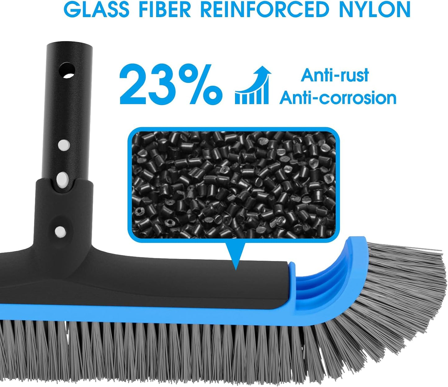 Skiennix 2-in-1 Multifunctional Pool Brush - 17.5'' Heavy Duty with 10 FT Aluminum Poles for Inground & Above Ground Pools