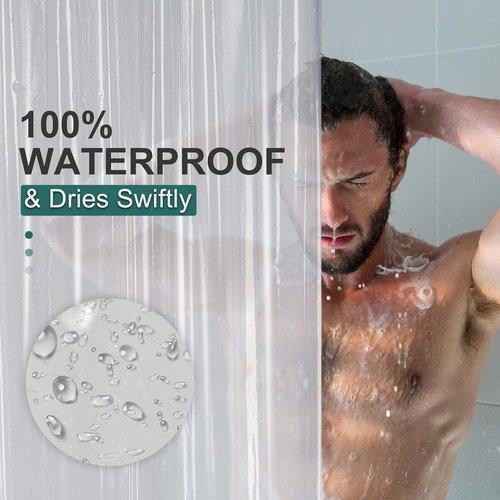 AmazerBath Clear PEVA Shower Curtain - Heavy Duty 8G with Weighted Stones & Rustproof Grommets | 72x72 Inches