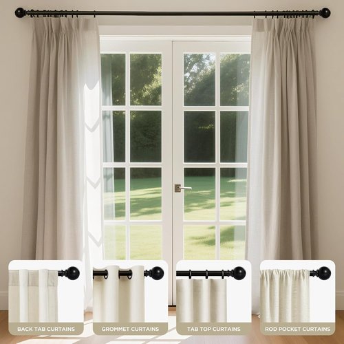Joydeco Black Curtain Rods - Heavy Duty Adjustable Design for Windows 32 to 120 Inches | 1 Inch Diameter