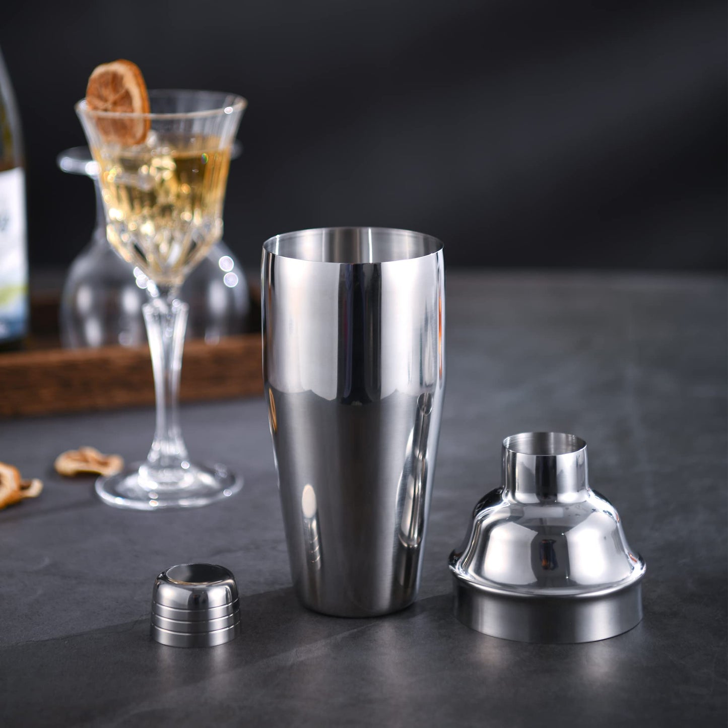 Cocktail Shaker,24 oz Martini Shaker,Food Grade Stainless Steel Martini Mixer Built-in Strainer,Drink Shaker by LUCKYGOOBO,Bartender Kit Gifts. (Black)