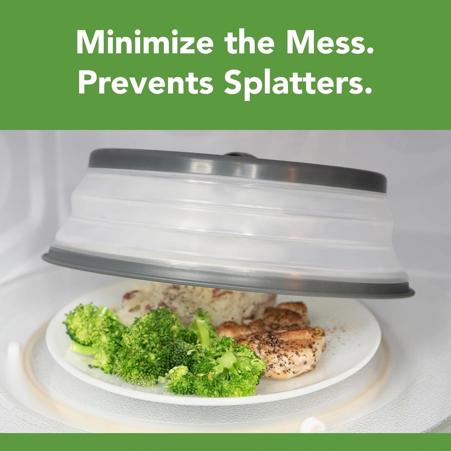 Tovolo Microwave Splatter Cover - Collapsible Vented Silicone Lid | Medium Charcoal - BPA-Free Kitchen Essential