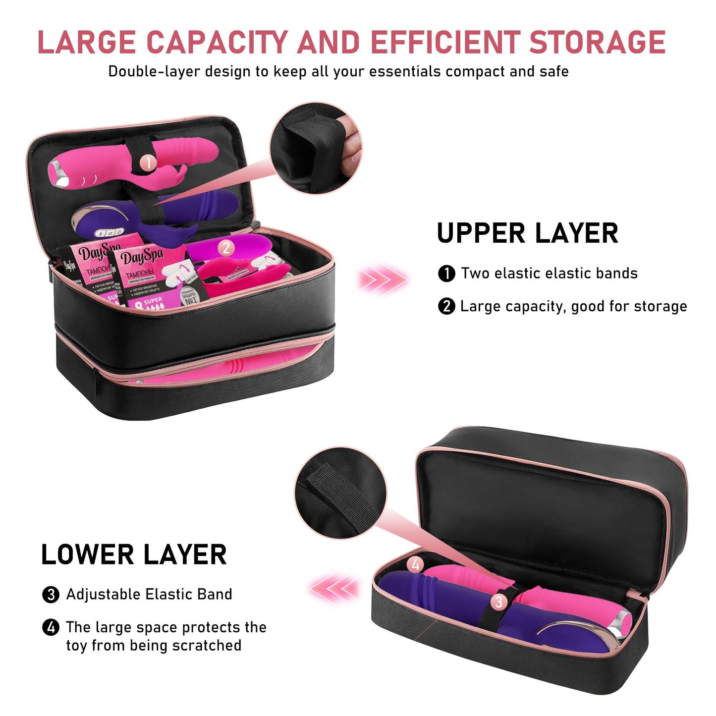 Turesmith Sex Toy Storage Bag with 2 Password Locks 4 Sex Toy Bags (Black) - Foldabl Lockable Adult Toy Organizer for Discreet Storage Privacy Protection